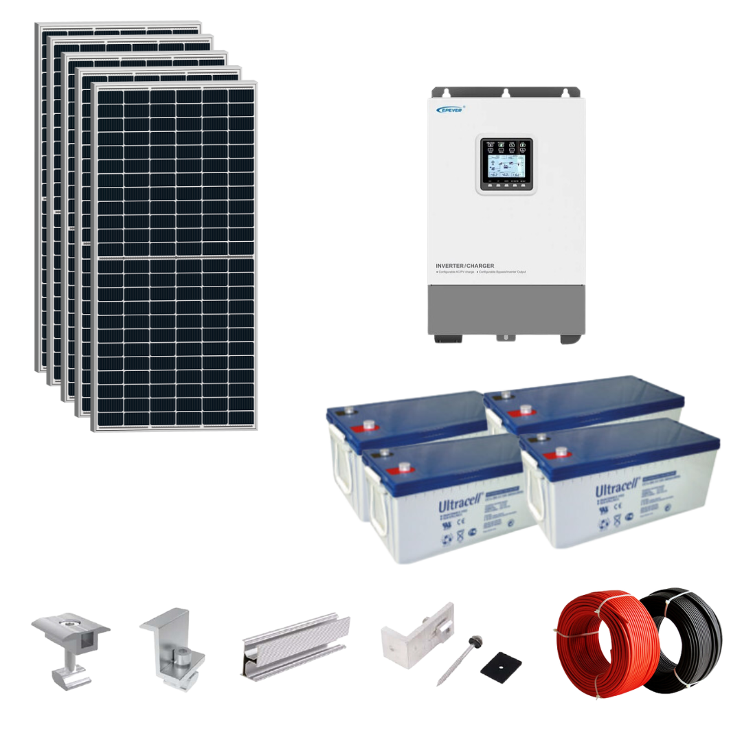 Kit Solar Media AGM 2,75kW paneles + 9,6kWh baterías + 3,0kW Inversor